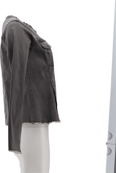LOGO Lori Goldstein Denim Jacket Frayed Edges Grey Wash A397995D - Picture 7 of 8